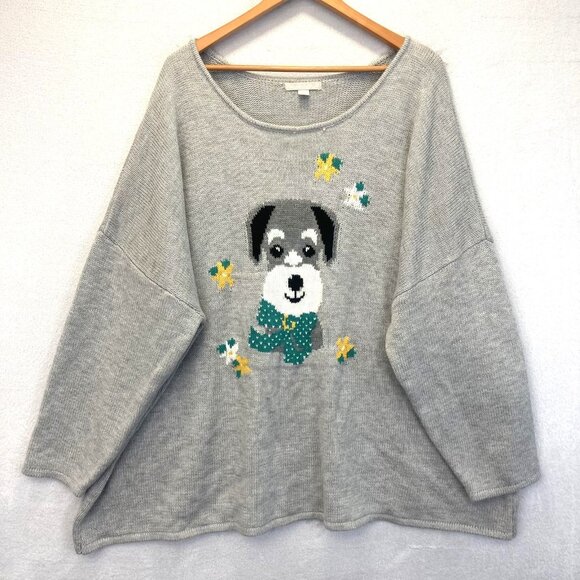 Womens Oversized Cozy Dog Sweater 5X Gray Pullover Knit Cute Comfy Christmas - Picture 1 of 10